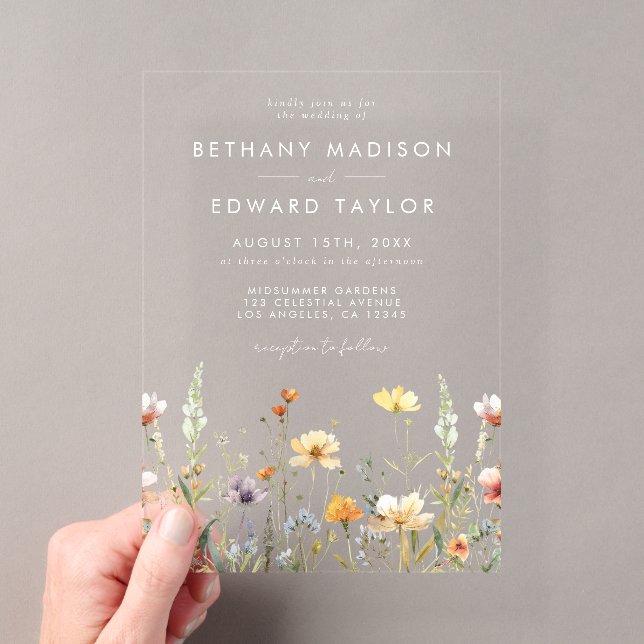 Invitaciones Acrílicas Boda de flores silvestres rústicas (Insitu (portátil))