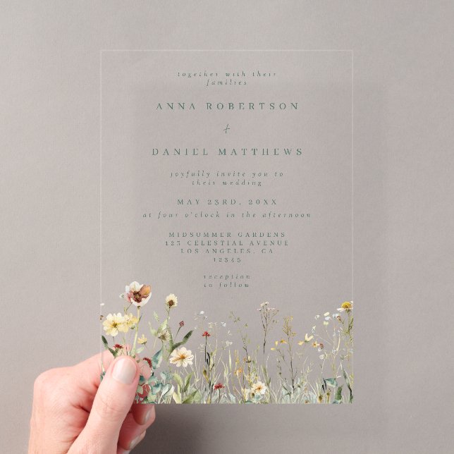 Invitaciones Acrílicas Boda de flores silvestres rústicas (Insitu (portátil))