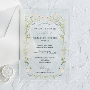 Invitaciones Acrílicas Boda de flores silvestres rústicas vintage ducha n
