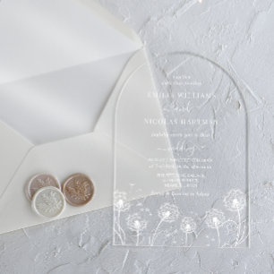 Invitaciones Acrílicas Boda de flores silvestres simples blancas