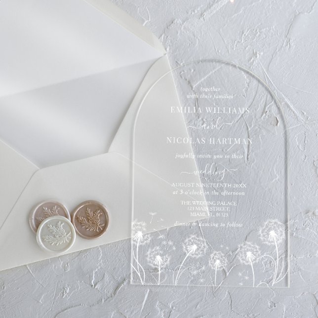Invitaciones Acrílicas Boda de flores silvestres simples blancas (Subido por el creador)