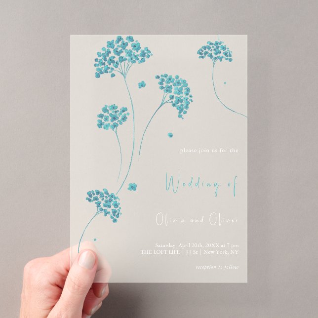 Invitaciones Acrílicas Boda de flores turquesas lindas (Insitu (portátil))