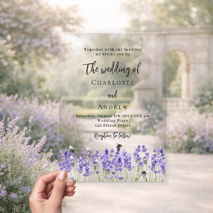 Invitaciones Acrílicas Boda de flores violetas de lavanda