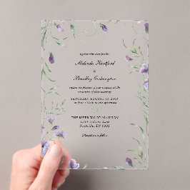 Invitaciones Acrílicas Boda de follaje floral púrpura caprichoso