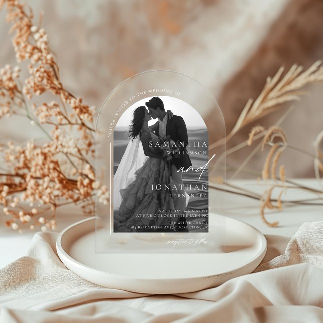 Invitaciones Acrílicas Boda de Foto Arqueada Moderna (Subido por el creador)