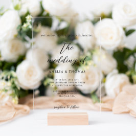 Invitaciones Acrílicas Boda de Foto de Escritura Simple y Elegante