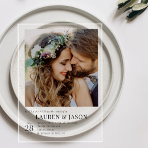Invitaciones Acrílicas Boda de Foto en Blanco y Negro Moderna