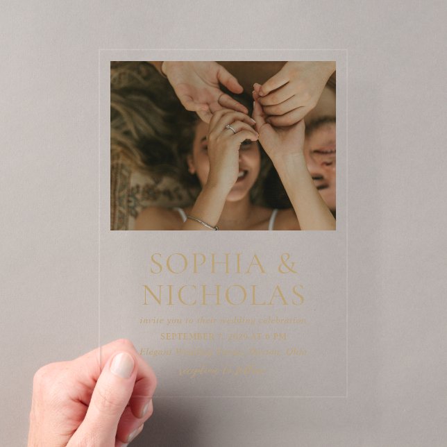 Invitaciones Acrílicas Boda de Foto Moderna de Oro Simple (Insitu (portátil))