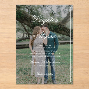 Invitaciones Acrílicas Boda de fotografía de caligrafía elegante formal