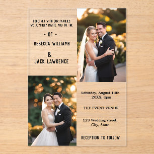 Invitaciones Acrílicas Boda de fotografía de oro clásico elegante