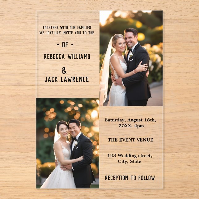 Invitaciones Acrílicas Boda de fotografía de oro clásico elegante (Anverso)
