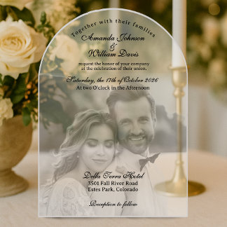 Invitaciones Acrílicas Boda de fotografía lujoso y moderno en blanco y ne