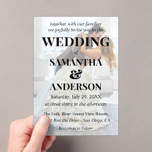 Invitaciones Acrílicas Boda de fotografía simple editable en blanco negro