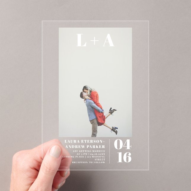 Invitaciones Acrílicas Boda de fotos de las modernas y audaces iniciales  (Insitu (portátil))