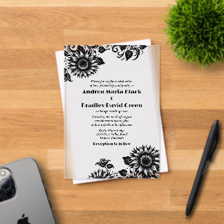 Invitaciones Acrílicas Boda de girasol blanco negro