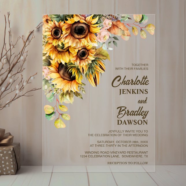 Invitaciones Acrílicas Boda de girasol ruso (Subido por el creador)