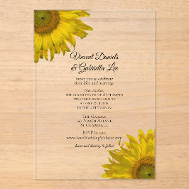 Invitaciones Acrílicas Boda de girasoles amarillos