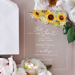 Invitaciones Acrílicas Boda de girasoles de verde enamorarse