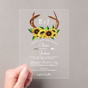 Invitaciones Acrílicas Boda de girasoles en flor Antílope Estilo Chic Cam