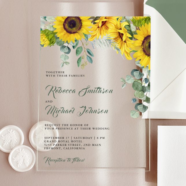 Invitaciones Acrílicas Boda de Girasoles Eucalipto (Subido por el creador)