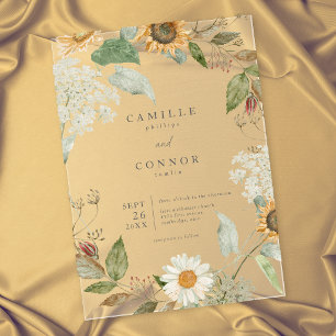 Invitaciones Acrílicas Boda de girasoles silvestres florales rústicos