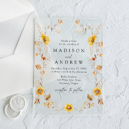 Invitaciones Acrílicas Boda de girasoles y flores silvestres de otoño rús