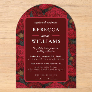 Invitaciones Acrílicas Boda de granero floral de clavel rojo personalizad