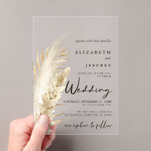 Invitaciones Acrílicas Boda de Grass Boho Pampas, ruso y neutral