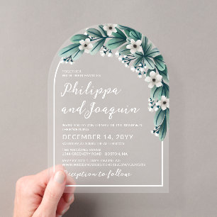 Invitaciones Acrílicas Boda de Greenery de Bebé Blanco y Turquesa