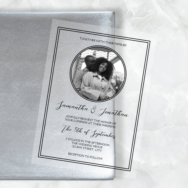 Invitaciones Acrílicas Boda de guión de caligrafía clásica fotográfica de (Chic Photo Classic Calligraphy Script Wedding Acrylic Invitations)