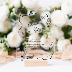 Invitaciones Acrílicas Boda de guión de garabato de moda