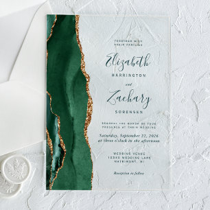 Invitaciones Acrílicas Boda de guión moderno de la agencia de oro verde e