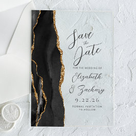 Invitaciones Acrílicas Boda de guión moderno de oro negro ágata
