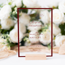 Invitaciones Acrílicas Boda de guión rojo carmesí simple