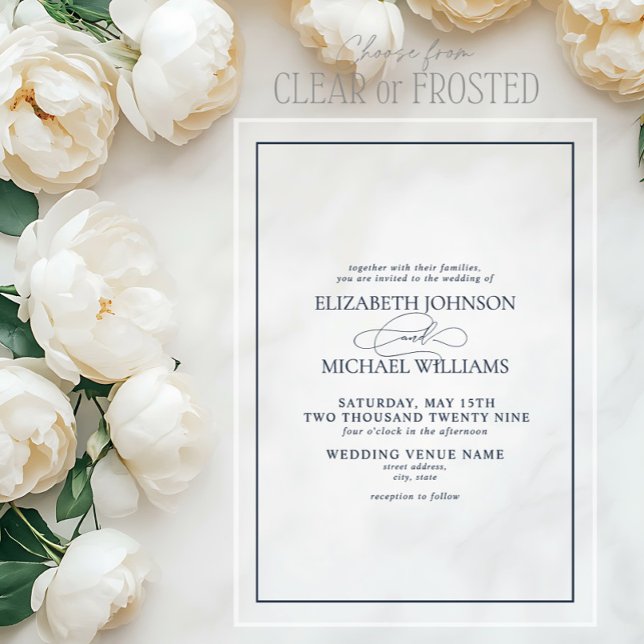 Invitaciones Acrílicas Boda de guiones clásicos de la Marina Azul formal (Subido por el creador)