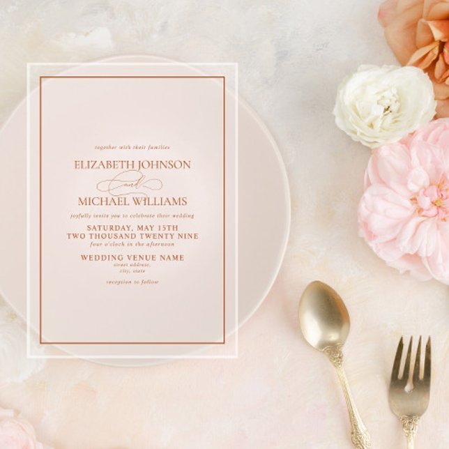 Invitaciones Acrílicas Boda de guiones clásicos de Naranja quemado formal (Subido por el creador)