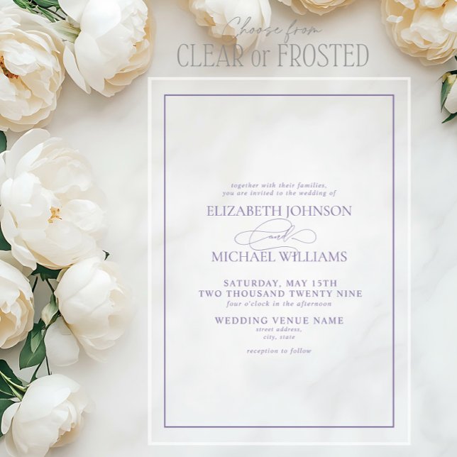 Invitaciones Acrílicas Boda de guiones clásicos Lilac Lavender formal (Subido por el creador)
