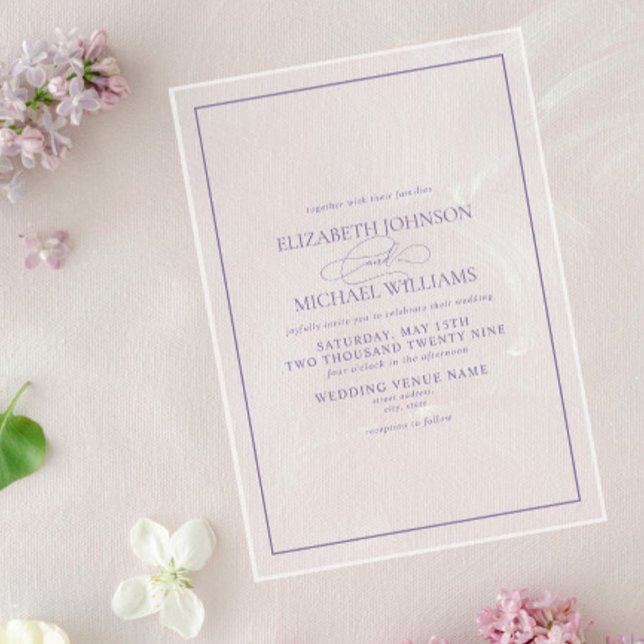 Invitaciones Acrílicas Boda de guiones clásicos Lilac Lavender formal (Subido por el creador)