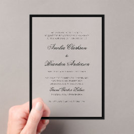 Invitaciones Acrílicas Boda de guiones de borde blanco y negro clásico fo