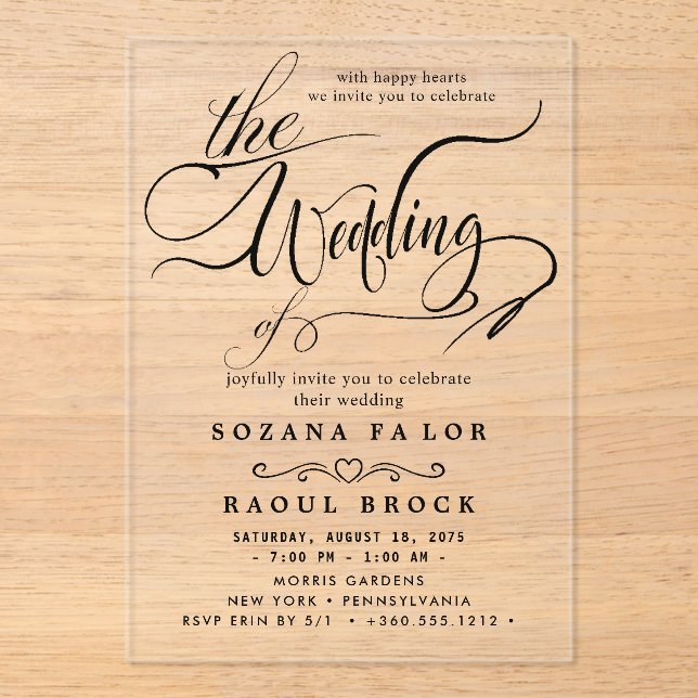 Invitaciones Acrílicas Boda de guiones elegante y moderno (Anverso)