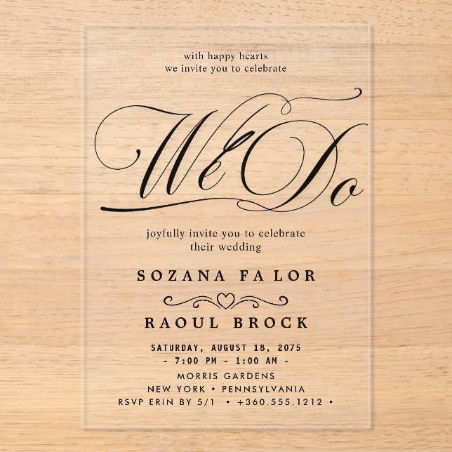 Invitaciones Acrílicas Boda de guiones elegante y moderno (Anverso)