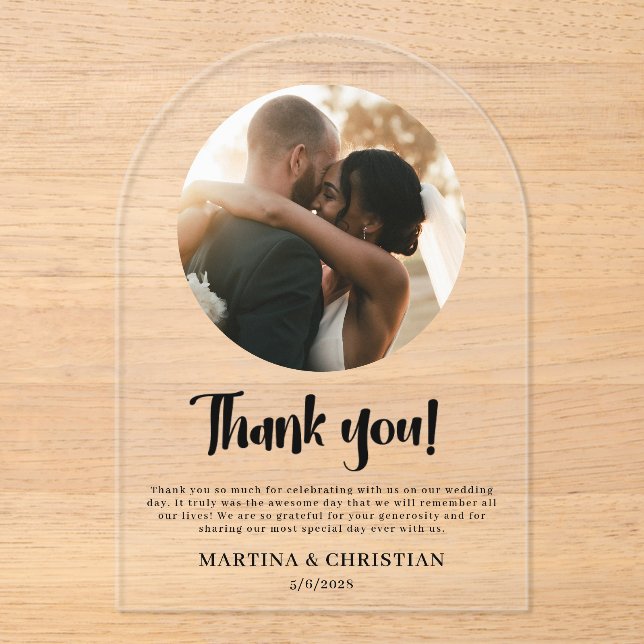 Invitaciones Acrílicas Boda de guiones fotográficos Gracias Arch (Anverso)