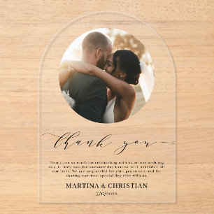 Invitaciones Acrílicas Boda de guiones fotográficos Gracias Arch