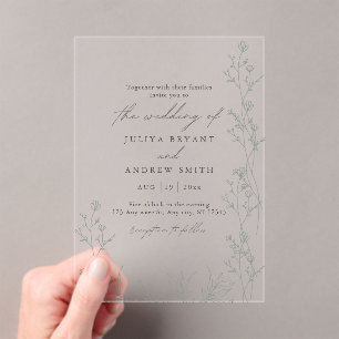 Invitaciones Acrílicas Boda de guiones verde blanco y saga
