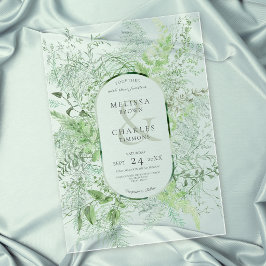 Invitaciones Acrílicas Boda de helecho verde rústico con follaje verde es