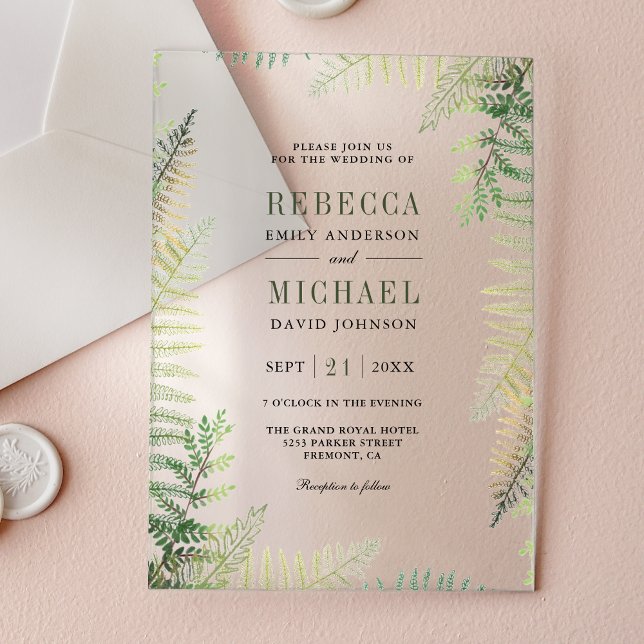 Invitaciones Acrílicas Boda de Helechos Verdes Exuberantes (Subido por el creador)