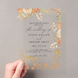 Invitaciones Acrílicas Boda de hierba de pampas de estilo bohemio
