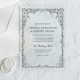 Invitaciones Acrílicas Boda de hoja minimalista negra todo en uno