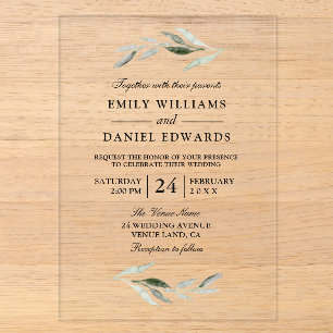 Invitaciones Acrílicas Boda de hoja verde elegante