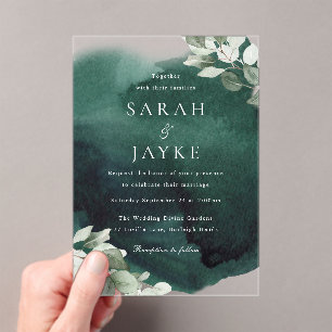 Invitaciones Acrílicas Boda de hoja verde esmeralda moderna simple